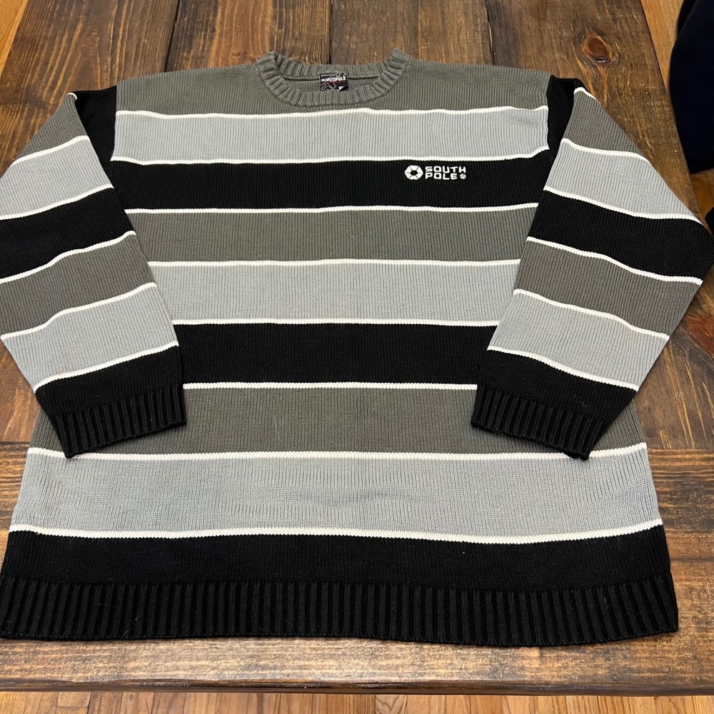 Southpole Mens Striped Knit Sweater‎ XL Crew Neck Long Sleeve pullover Acrylic